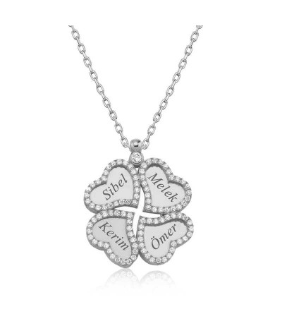 Gümüş İsimli Kapli Yonca Bayan Kolye