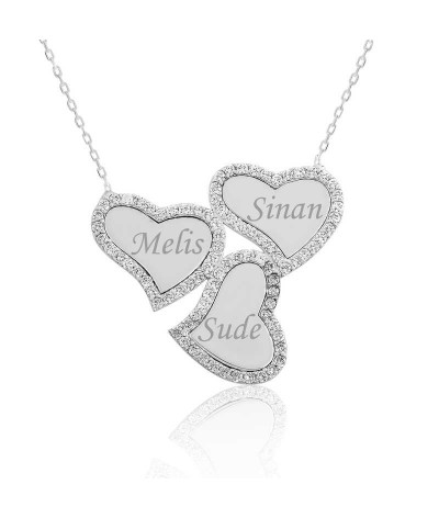Gümüş İsimli Üç Kalpli Bayan Kolye