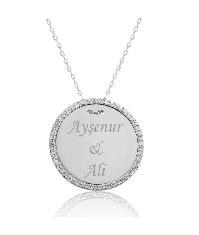 Gümüş Taşlı Kişiye Özel İsimli Bayan Kolye