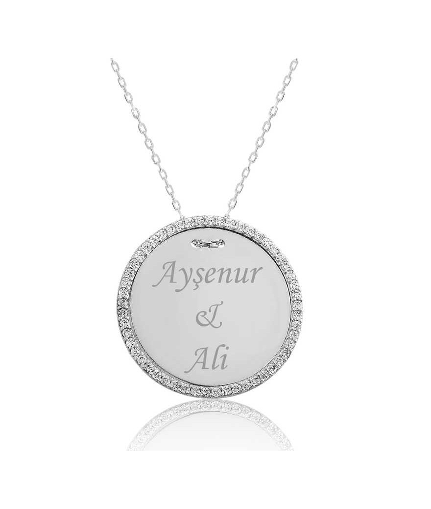 Gümüş Taşlı Kişiye Özel İsimli Bayan Kolye