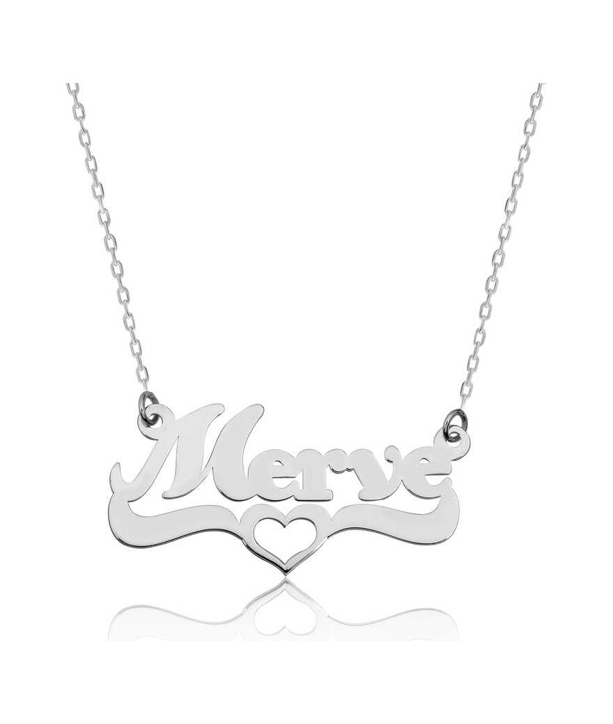 Gümüş Kişiye Özel Kalpli İsim Kolye