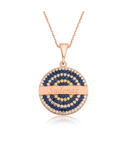 Gümüş Mavi Taşlı İsimli Bayan Kolye
