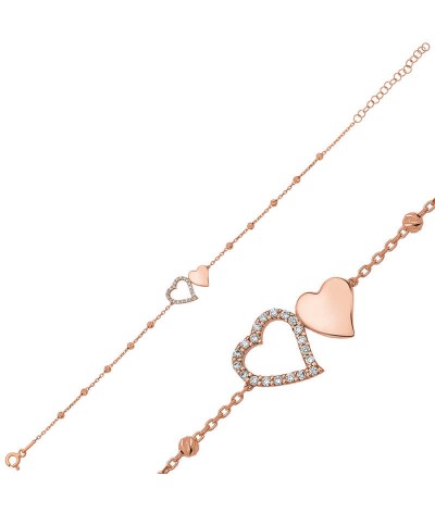 Gümüş Dorissa İki Kalp Bayan Bileklik