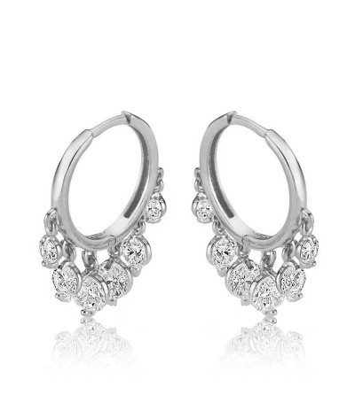 Gümüş Beyaz Taşlı Şakira Küpe