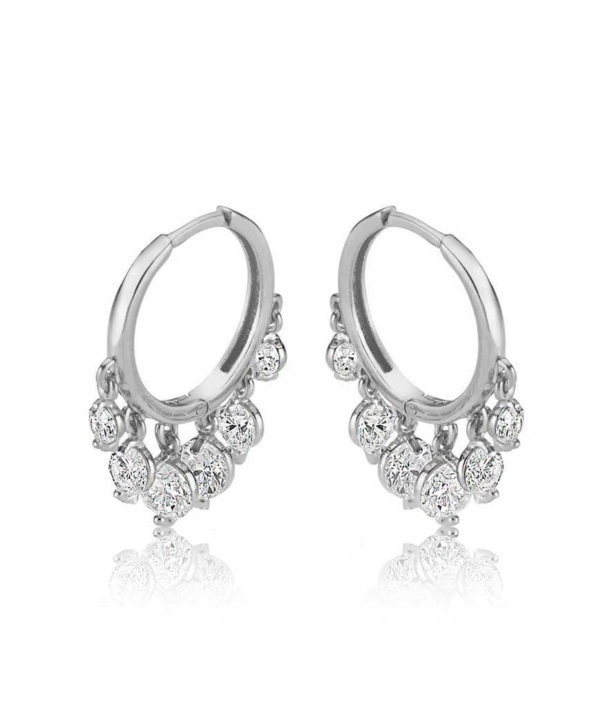 Gümüş Beyaz Taşlı Şakira Küpe