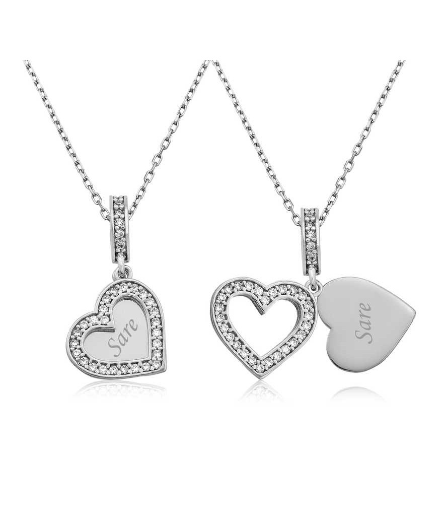 Gümüş İsmin Kalbimde Yazılı Kolye