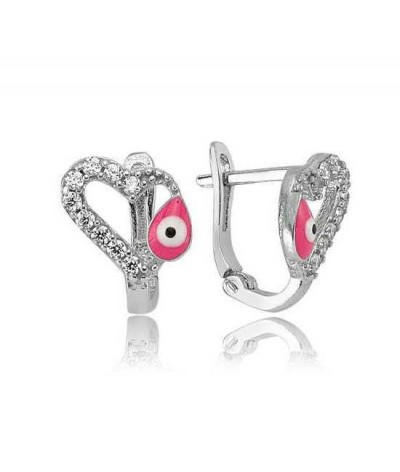 Gümüş Pembe Kalp Çocuk Küpesi