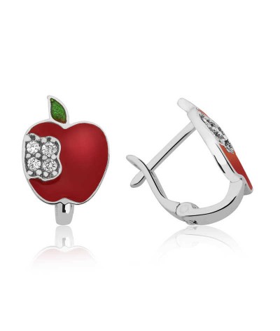 Gümüş Kırmızı Elma Çoçuk Küpesi