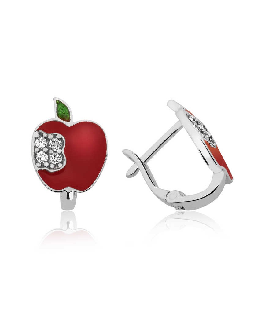 Gümüş Kırmızı Elma Çoçuk Küpesi