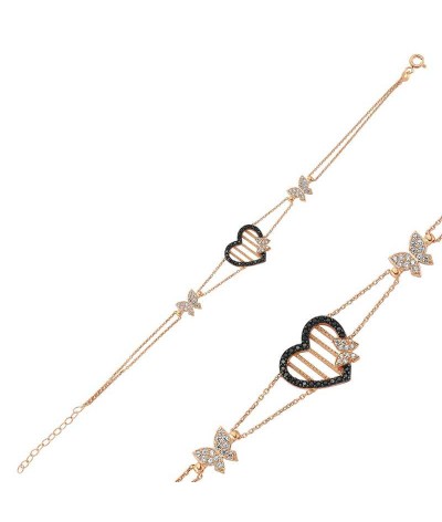 Gümüş Kalpli Kelebek Bayan Bileklik