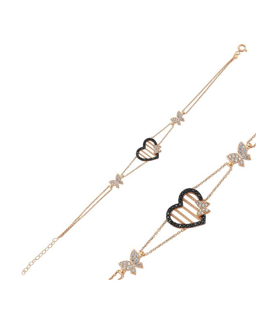 Gümüş Kalpli Kelebek Bayan Bileklik