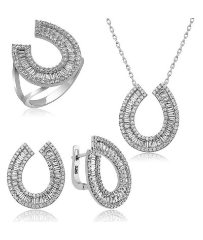 Gümüş Trapez Taşlı  Bayan Set