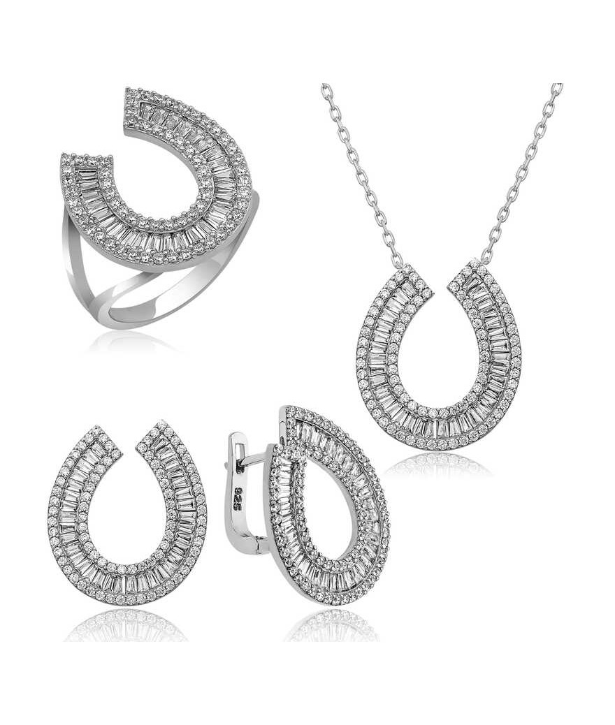 Gümüş Trapez Taşlı  Bayan Set