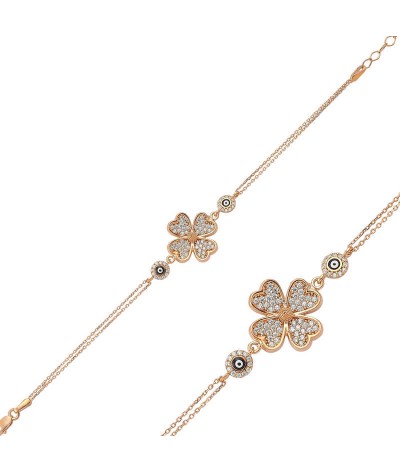 Gümüş Kalpli Yonca Bayan Bileklik