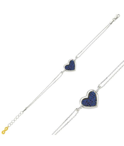 Gümüş Mavi Kalpli Bayan Bileklik