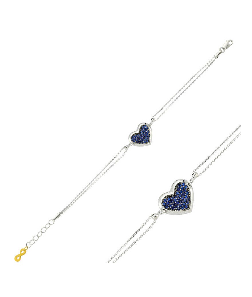 Gümüş Mavi Kalpli Bayan Bileklik