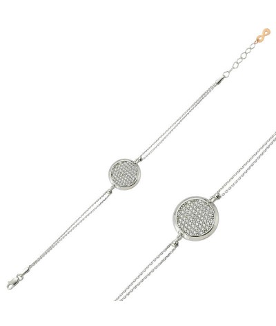 Gümüş Beyaz Taşlı Yuvarlak Bayan Bileklik