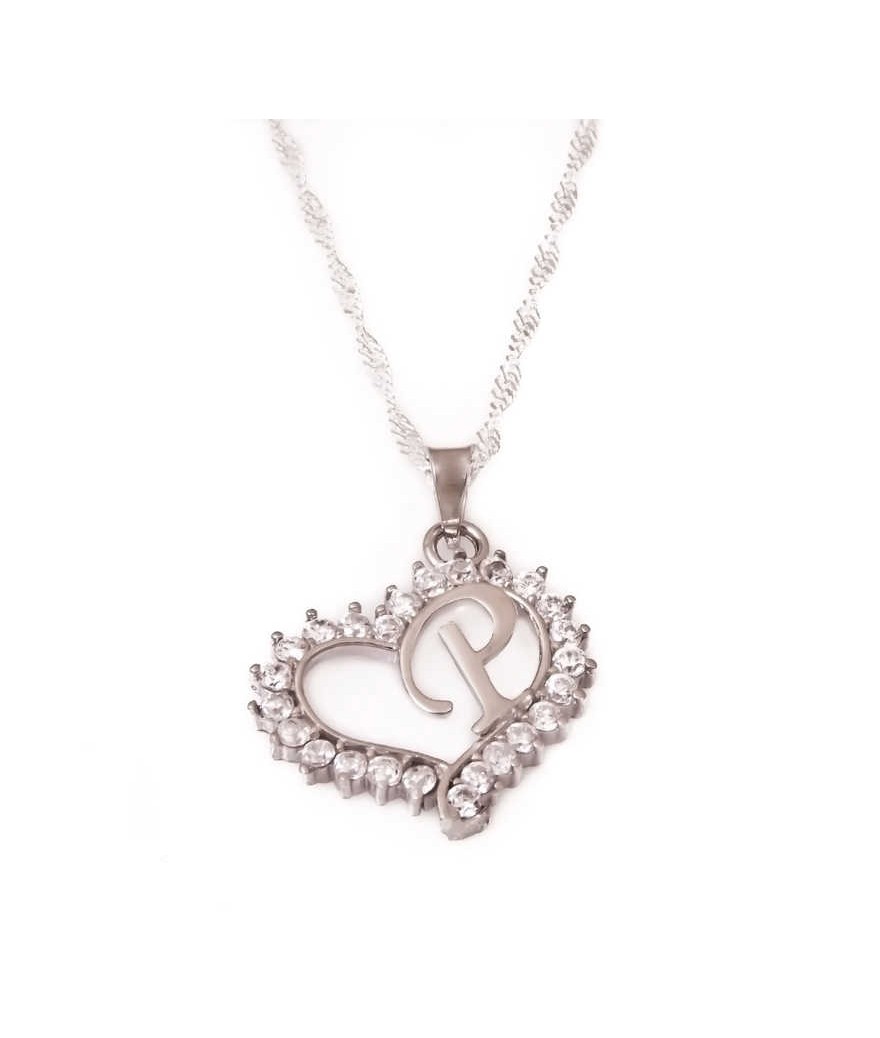 Gümüş P Harf Kalpli Bayan Kolye