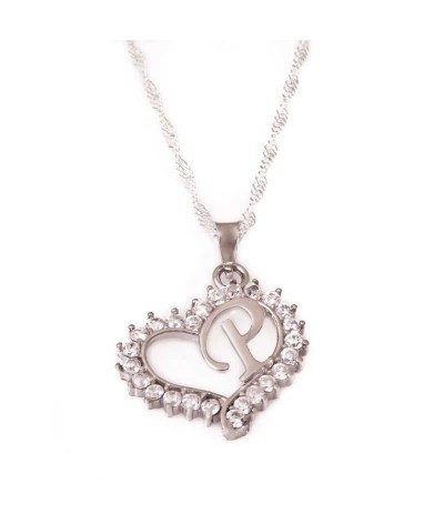 Gümüş P Harf Kalpli Bayan Kolye