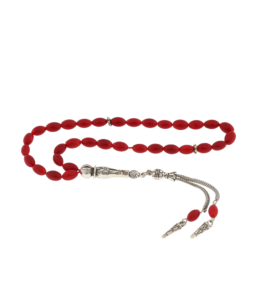 ​Doğaltaş Metal Püsküllü Mercan Taşı Tesbih