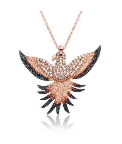 Gümüş Zümrüdü Anka Kuşu Kolye