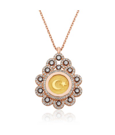 Gümüş Damla Çerçeveli Ay Yıldız Bayan Kolye