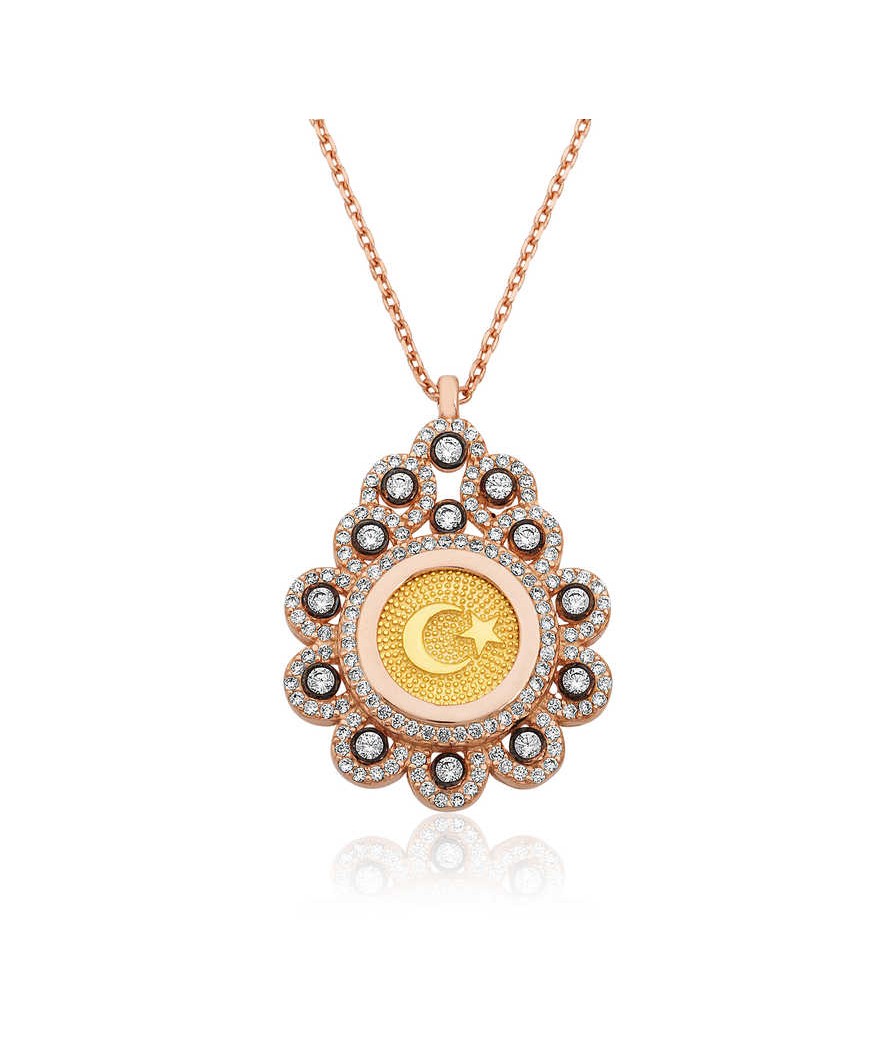 Gümüş Damla Çerçeveli Ay Yıldız Bayan Kolye