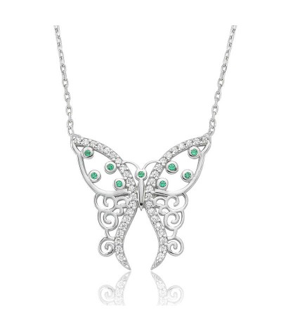 Gümüş Desenli Kelebek Bayan Kolye