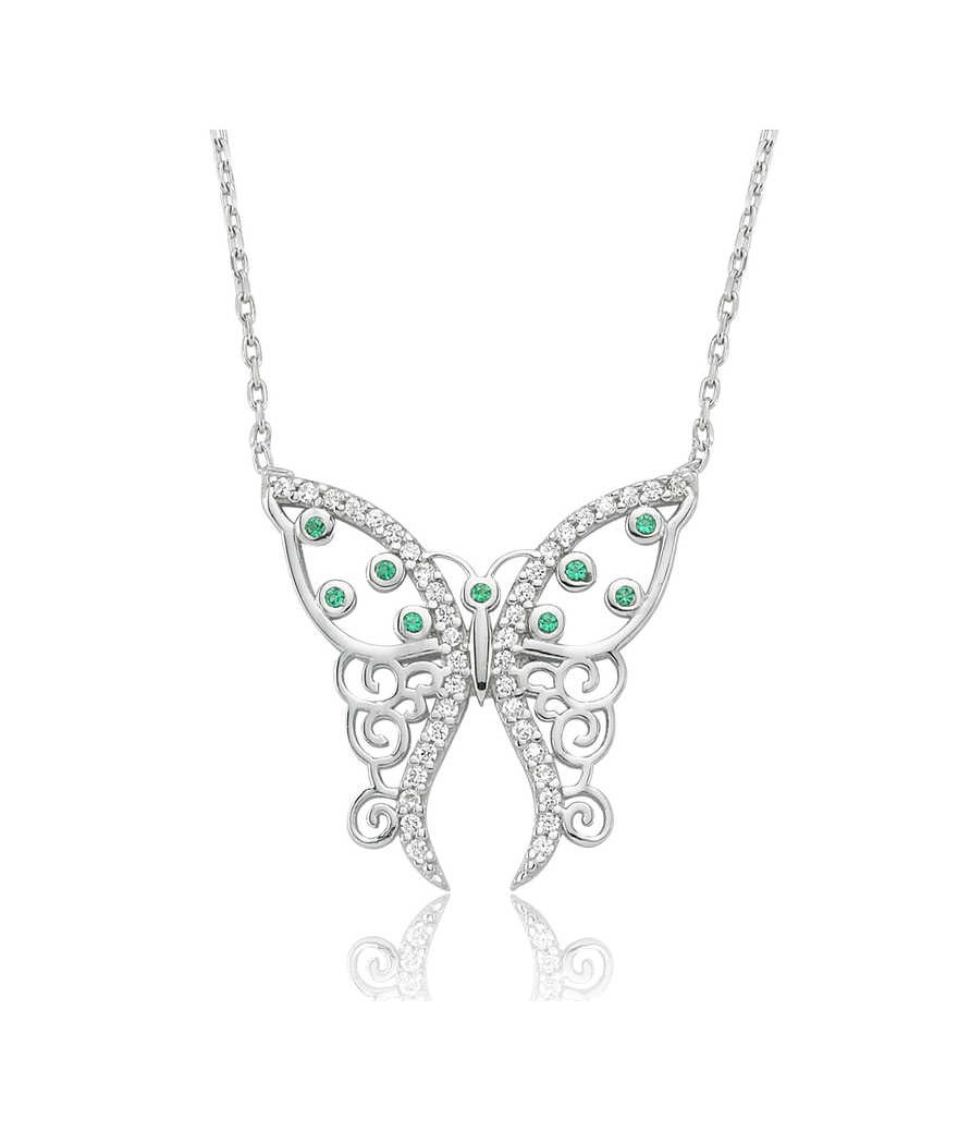 Gümüş Desenli Kelebek Bayan Kolye