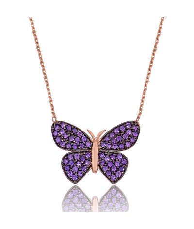 Gümüş Mor Kelebek Bayan Kolye