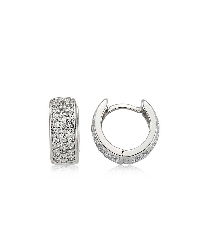 Gümüş Beyaz Taşlı Halka Küpe