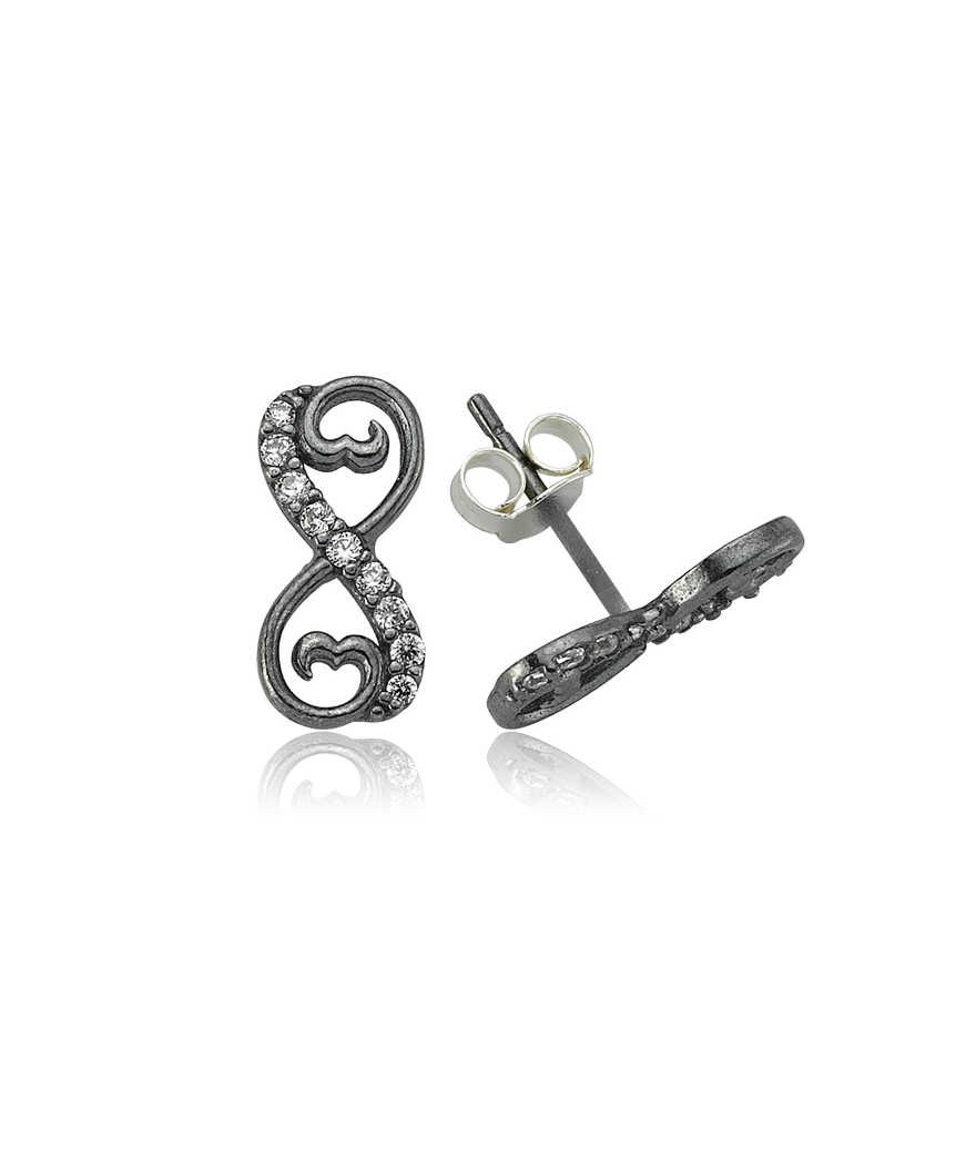 Gümüş Kalpli Sonsuzluk Çivili Küpe