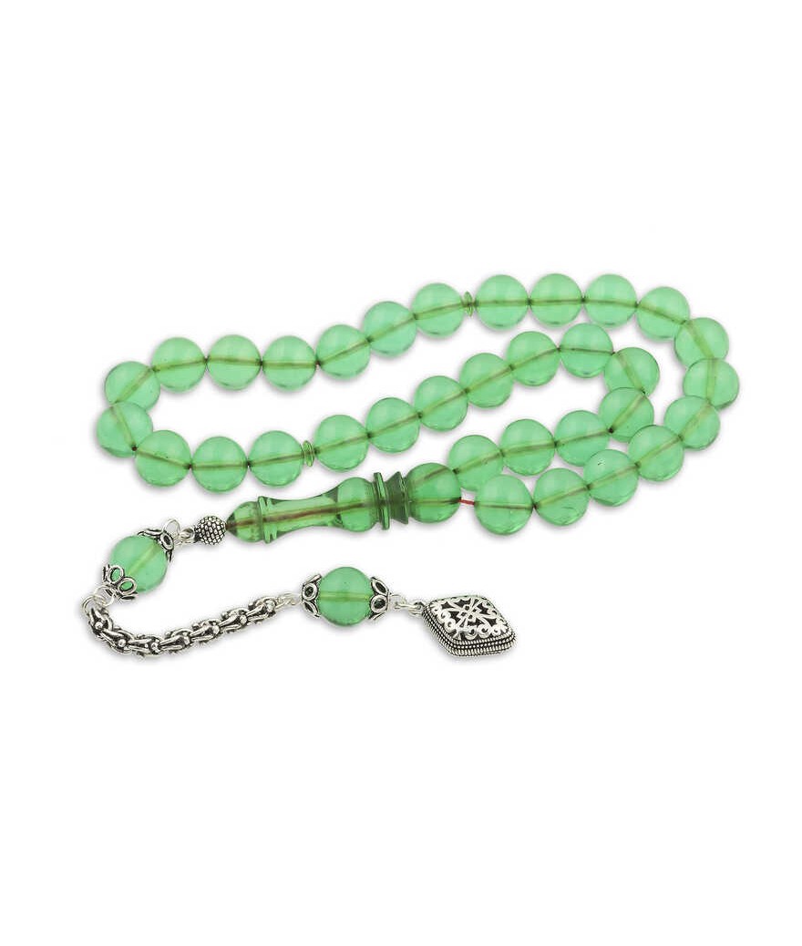 ​Gümüş Püskül Yeşil Küre Ateş Kehribar Tesbih