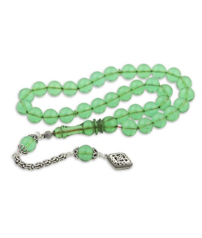 ​Gümüş Püskül Yeşil Küre Ateş Kehribar Tesbih