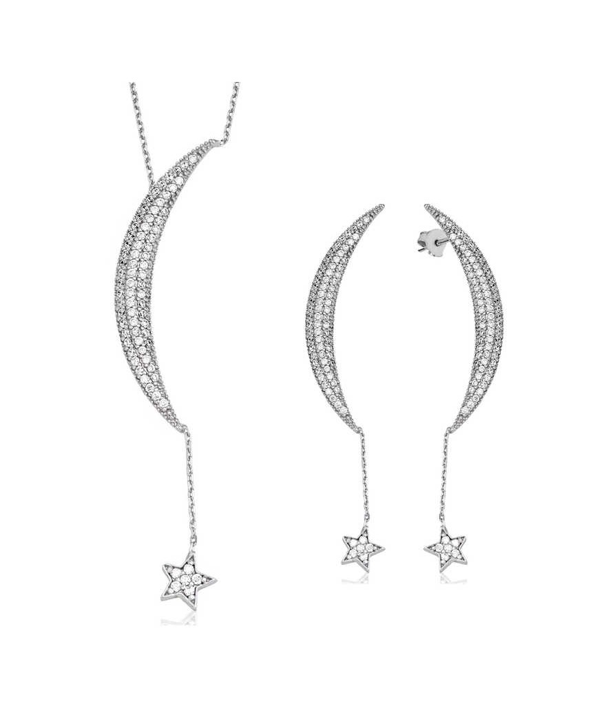 Gümüş Zincirli Ay Yıldız Bayan Set