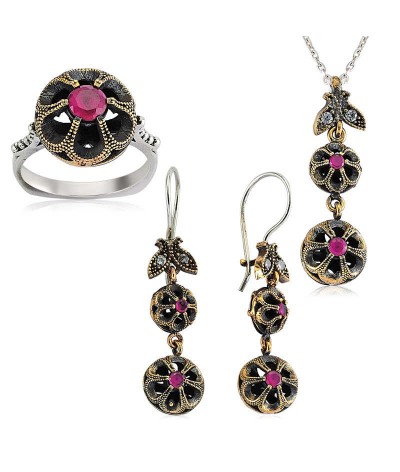 Gümüş Otantik Çiçek Bayan Set