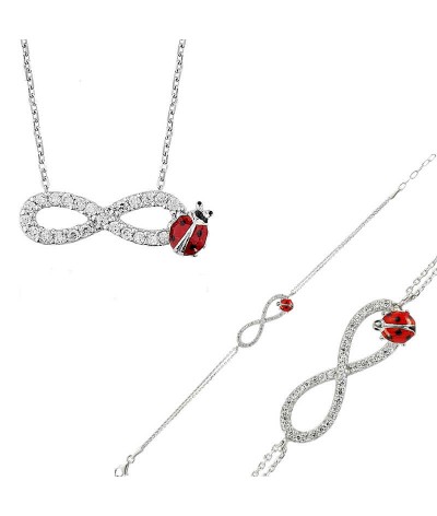 Gümüş Uğur Böcekli Sonsuzluk Bayan Set