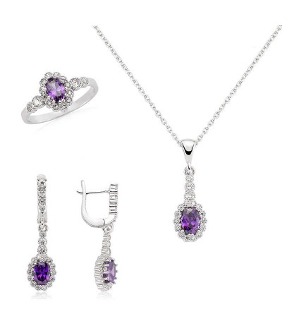 Gümüş Mor Taşlı Bayan Set