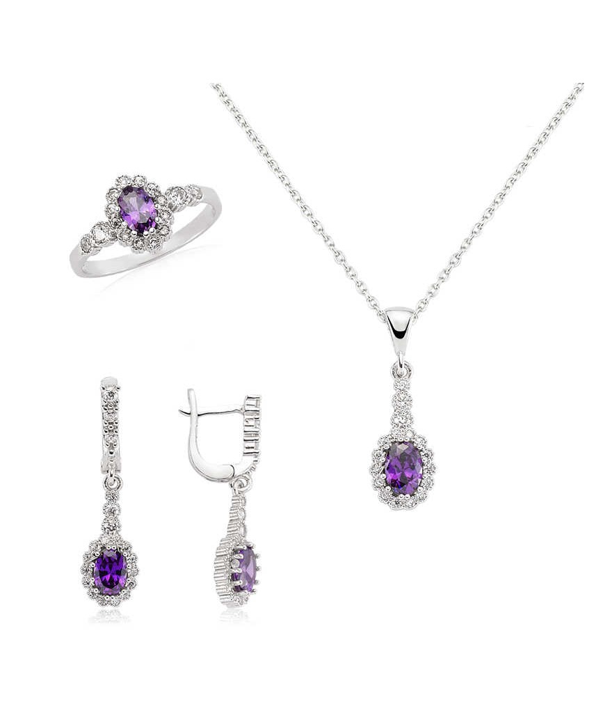 Gümüş Mor Taşlı Bayan Set
