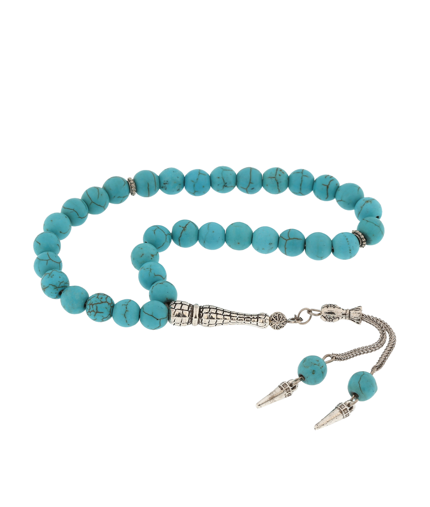 ​Doğaltaş Metal Püsküllü  Turkuaz Taşı Tesbih