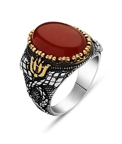 Gümüş Akik Taşlı Erkek Yüzük