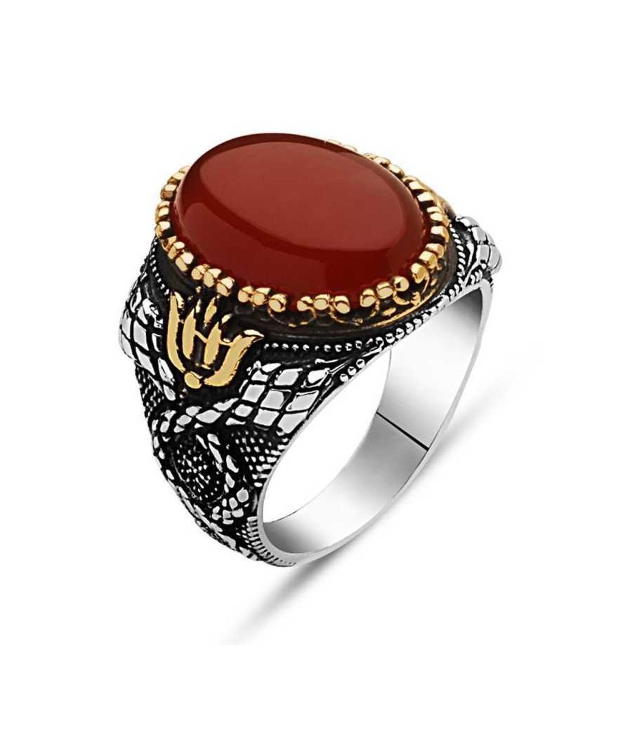 Gümüş Akik Taşlı Erkek Yüzük