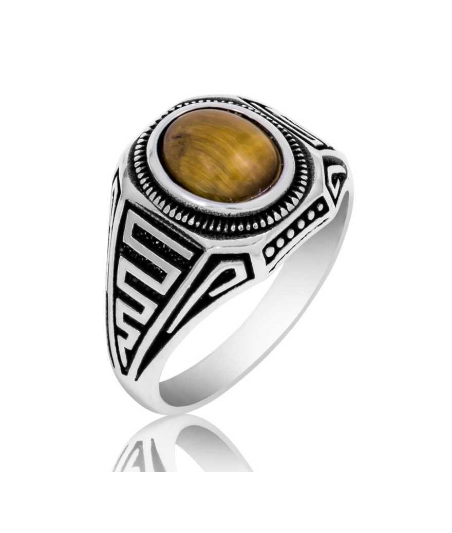 Gümüş Kaplan Gözü Erkek Yüzük