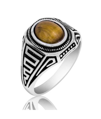 Gümüş Kaplan Gözü Erkek Yüzük