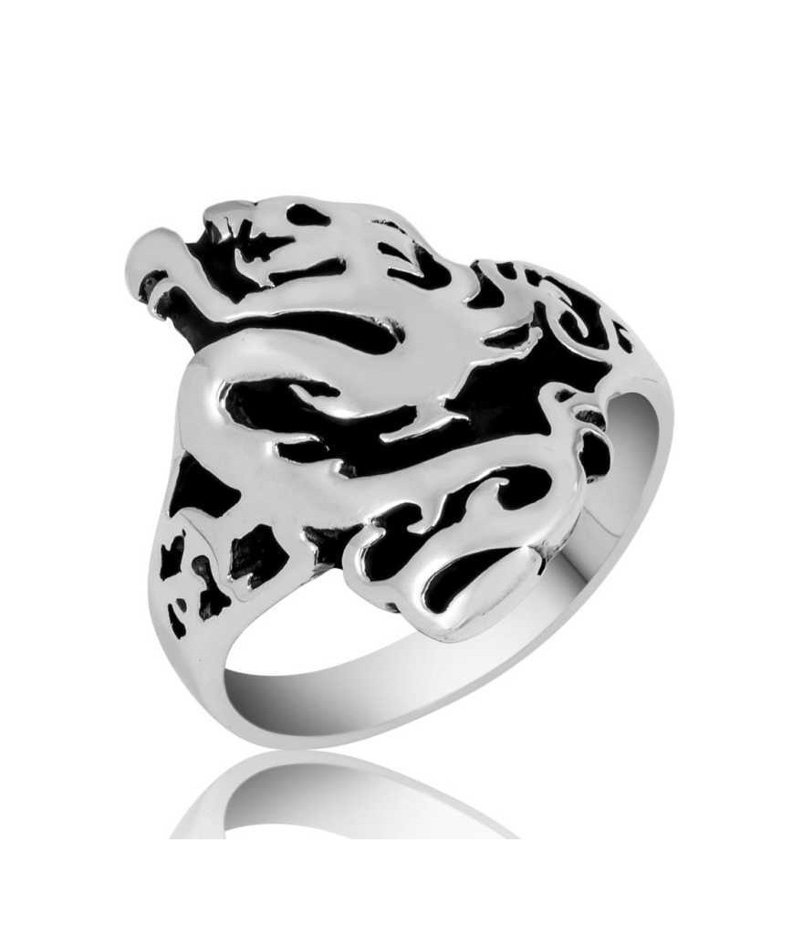 Gümüş Flaming Dragon Erkek Yüzük