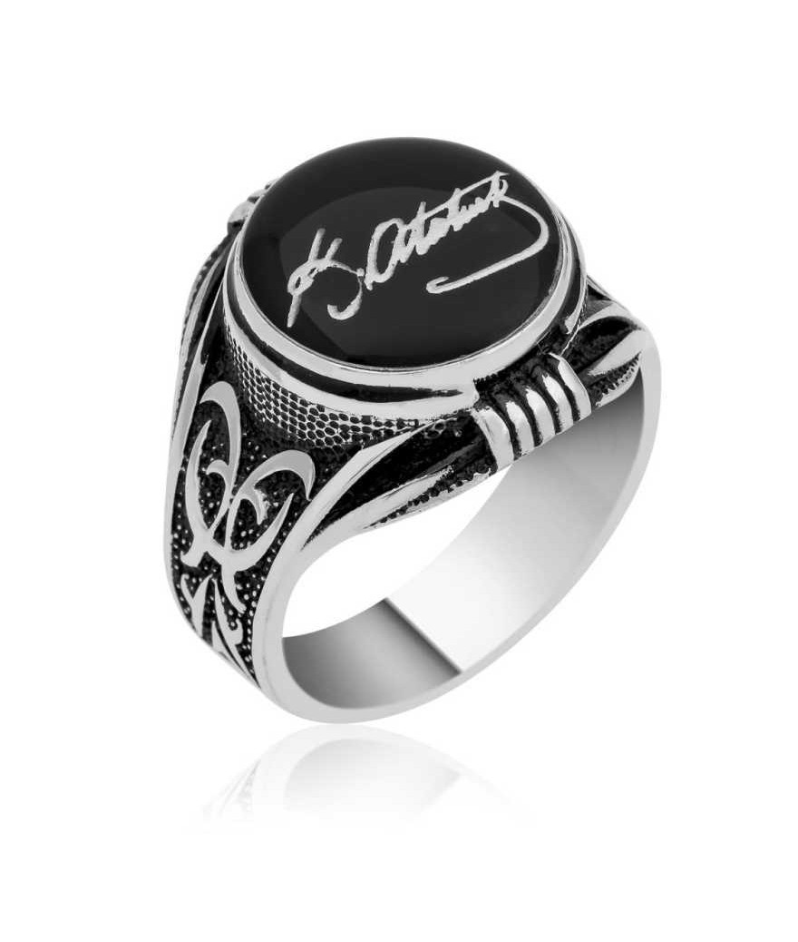 Gümüş Kemal Atatürk İmzalı Erkek Yüzük