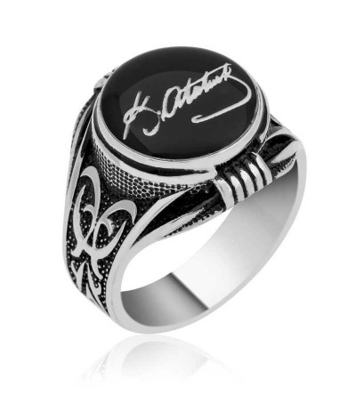 Gümüş Kemal Atatürk İmzalı Erkek Yüzük