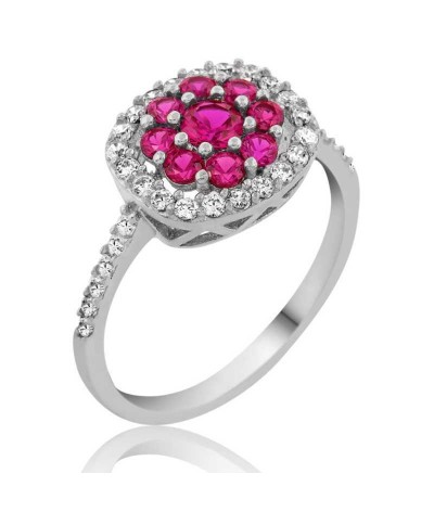 Gümüş Pembe Çiçek Bayan Yüzük