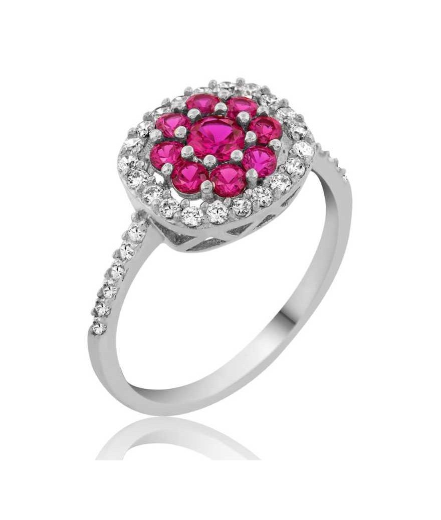 Gümüş Pembe Çiçek Bayan Yüzük