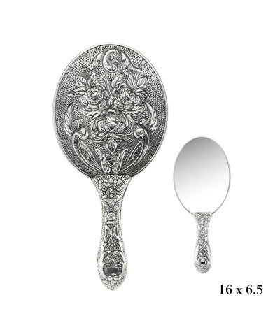 Gümüş 925 Ayar Gül Desenli El Aynası